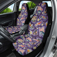 Hawaii Islands Map Design with Japanese Landscape Car Seat Cover Hawaiian Japan Fusion Art Purple Color LT03 - Polynesian Pride