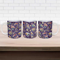 Hawaii Islands Map Design with Japanese Landscape Ceramic Mug Hawaiian Japan Fusion Art Purple Color