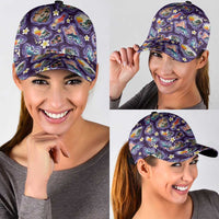 Hawaii Islands Map Design with Japanese Landscape Classic Cap Hawaiian Japan Fusion Art Purple Color