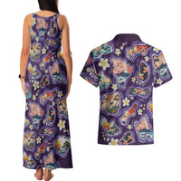 Hawaii Islands Map Design with Japanese Landscape Couples Matching Tank Maxi Dress and Hawaiian Shirt Hawaiian Japan Fusion Art Purple Color LT03 - Polynesian Pride