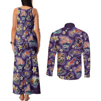Hawaii Islands Map Design with Japanese Landscape Couples Matching Tank Maxi Dress and Long Sleeve Button Shirt Hawaiian Japan Fusion Art Purple Color LT03 - Polynesian Pride
