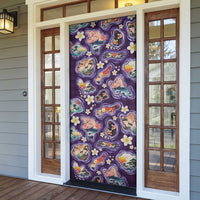 Hawaii Islands Map Design with Japanese Landscape Door Cover Hawaiian Japan Fusion Art Purple Color LT03 - Polynesian Pride