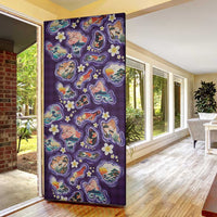 Hawaii Islands Map Design with Japanese Landscape Door Cover Hawaiian Japan Fusion Art Purple Color LT03 - Polynesian Pride