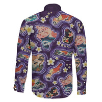 Hawaii Islands Map Design with Japanese Landscape Family Matching Long Sleeve Bodycon Dress and Hawaiian Shirt Hawaiian Japan Fusion Art Purple Color LT03 - Polynesian Pride