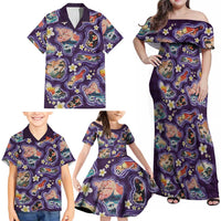 Hawaii Islands Map Design with Japanese Landscape Family Matching Off Shoulder Maxi Dress and Hawaiian Shirt Hawaiian Japan Fusion Art Purple Color LT03 - Polynesian Pride