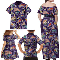 Hawaii Islands Map Design with Japanese Landscape Family Matching Off Shoulder Maxi Dress and Hawaiian Shirt Hawaiian Japan Fusion Art Purple Color LT03 - Polynesian Pride