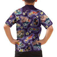 Hawaii Islands Map Design with Japanese Landscape Family Matching Puletasi and Hawaiian Shirt Hawaiian Japan Fusion Art Purple Color LT03 - Polynesian Pride