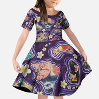Hawaii Islands Map Design with Japanese Landscape Family Matching Puletasi and Hawaiian Shirt Hawaiian Japan Fusion Art Purple Color LT03 Daughter's Dress Purple - Polynesian Pride