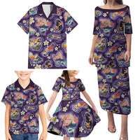 Hawaii Islands Map Design with Japanese Landscape Family Matching Puletasi and Hawaiian Shirt Hawaiian Japan Fusion Art Purple Color LT03 - Polynesian Pride