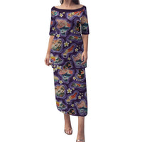Hawaii Islands Map Design with Japanese Landscape Family Matching Puletasi and Hawaiian Shirt Hawaiian Japan Fusion Art Purple Color LT03 Mom's Dress Purple - Polynesian Pride