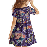 Hawaii Islands Map Design with Japanese Landscape Family Matching Short Sleeve Bodycon Dress and Hawaiian Shirt Hawaiian Japan Fusion Art Purple Color LT03 - Polynesian Pride