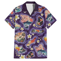 Hawaii Islands Map Design with Japanese Landscape Family Matching Short Sleeve Bodycon Dress and Hawaiian Shirt Hawaiian Japan Fusion Art Purple Color LT03 Dad's Shirt - Short Sleeve Purple - Polynesian Pride