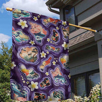 Hawaii Islands Map Design with Japanese Landscape Garden Flag Hawaiian Japan Fusion Art Purple Color