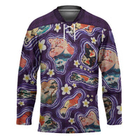 Hawaii Islands Map Design with Japanese Landscape Hockey Jersey Hawaiian Japan Fusion Art Purple Color LT03 Unisex Purple - Polynesian Pride
