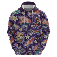 Hawaii Islands Map Design with Japanese Landscape Hoodie Hawaiian Japan Fusion Art Purple Color LT03 - Polynesian Pride