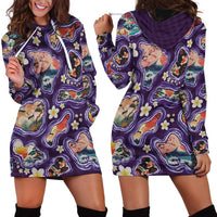 Hawaii Islands Map Design with Japanese Landscape Hoodie Dress Hawaiian Japan Fusion Art Purple Color LT03 - Polynesian Pride
