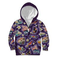 Hawaii Islands Map Design with Japanese Landscape Kid Hoodie Hawaiian Japan Fusion Art Purple Color LT03 Zip Hoodie Purple - Polynesian Pride