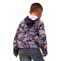 Hawaii Islands Map Design with Japanese Landscape Kid Hoodie Hawaiian Japan Fusion Art Purple Color LT03 - Polynesian Pride