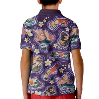 Hawaii Islands Map Design with Japanese Landscape Kid Polo Shirt Hawaiian Japan Fusion Art Purple Color LT03 - Polynesian Pride