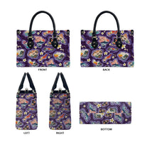 Hawaii Islands Map Design with Japanese Landscape Leather Bag Hawaiian Japan Fusion Art Purple Color