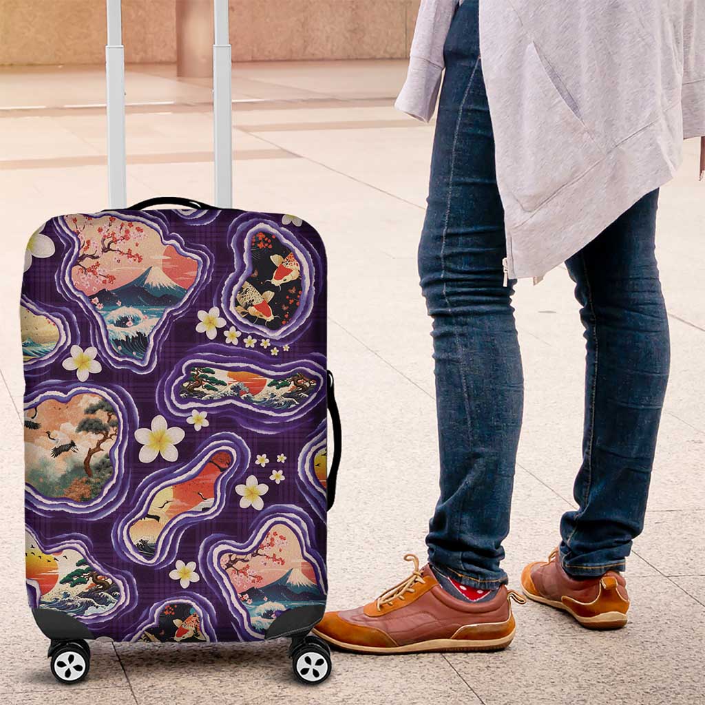 Hawaii Islands Map Design with Japanese Landscape Luggage Cover Hawaiian Japan Fusion Art Purple Color LT03 Purple - Polynesian Pride