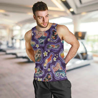 Hawaii Islands Map Design with Japanese Landscape Men Tank Top Hawaiian Japan Fusion Art Purple Color