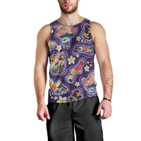 Hawaii Islands Map Design with Japanese Landscape Men Tank Top Hawaiian Japan Fusion Art Purple Color