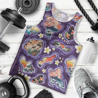 Hawaii Islands Map Design with Japanese Landscape Men Tank Top Hawaiian Japan Fusion Art Purple Color