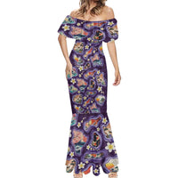 Hawaii Islands Map Design with Japanese Landscape Mermaid Dress Hawaiian Japan Fusion Art Purple Color LT03 - Polynesian Pride