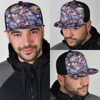 Hawaii Islands Map Design with Japanese Landscape Mesh Trucker Cap Hawaiian Japan Fusion Art Purple Color
