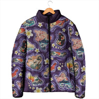 Hawaii Islands Map Design with Japanese Landscape Padded Jacket Hawaiian Japan Fusion Art Purple Color