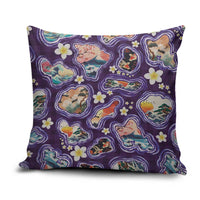 Hawaii Islands Map Design with Japanese Landscape Pillow Cover Hawaiian Japan Fusion Art Purple Color LT03 Purple - Polynesian Pride
