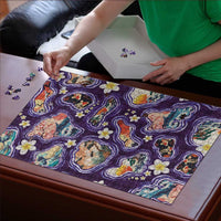 Hawaii Islands Map Design with Japanese Landscape Puzzle Hawaiian Japan Fusion Art Purple Color