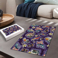 Hawaii Islands Map Design with Japanese Landscape Puzzle Hawaiian Japan Fusion Art Purple Color