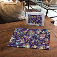 Hawaii Islands Map Design with Japanese Landscape Puzzle Hawaiian Japan Fusion Art Purple Color