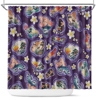 Hawaii Islands Map Design with Japanese Landscape Shower Curtain Hawaiian Japan Fusion Art Purple Color