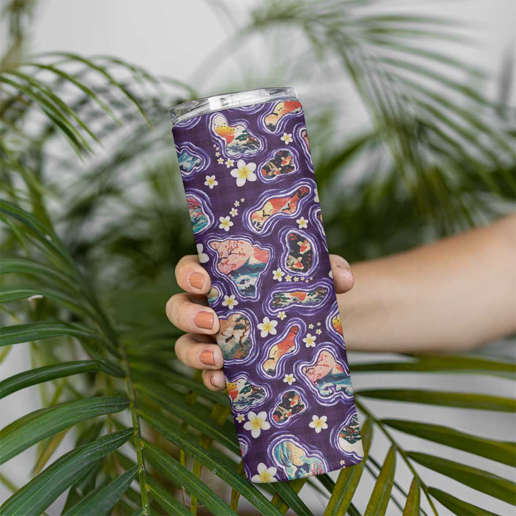 Hawaii Islands Map Design with Japanese Landscape Skinny Tumbler Hawaiian Japan Fusion Art Purple Color LT03 - Polynesian Pride