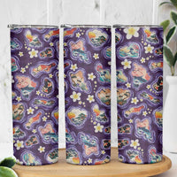 Hawaii Islands Map Design with Japanese Landscape Skinny Tumbler Hawaiian Japan Fusion Art Purple Color LT03 - Polynesian Pride