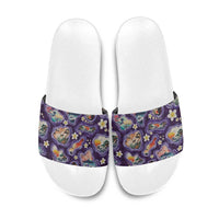 Hawaii Islands Map Design with Japanese Landscape Slide Sandals Hawaiian Japan Fusion Art Purple Color