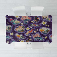 Hawaii Islands Map Design with Japanese Landscape Tablecloth Hawaiian Japan Fusion Art Purple Color