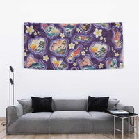 Hawaii Islands Map Design with Japanese Landscape Tapestry Hawaiian Japan Fusion Art Purple Color