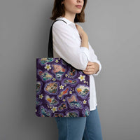 Hawaii Islands Map Design with Japanese Landscape Tote Bag Hawaiian Japan Fusion Art Purple Color
