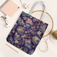 Hawaii Islands Map Design with Japanese Landscape Tote Bag Hawaiian Japan Fusion Art Purple Color