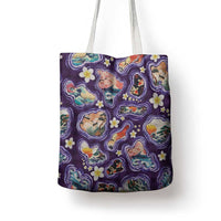 Hawaii Islands Map Design with Japanese Landscape Tote Bag Hawaiian Japan Fusion Art Purple Color