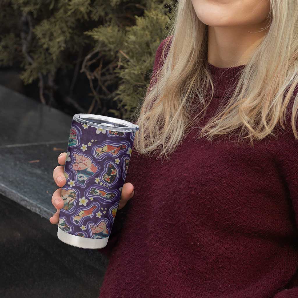 Hawaii Islands Map Design with Japanese Landscape Tumbler Cup Hawaiian Japan Fusion Art Purple Color LT03 - Polynesian Pride