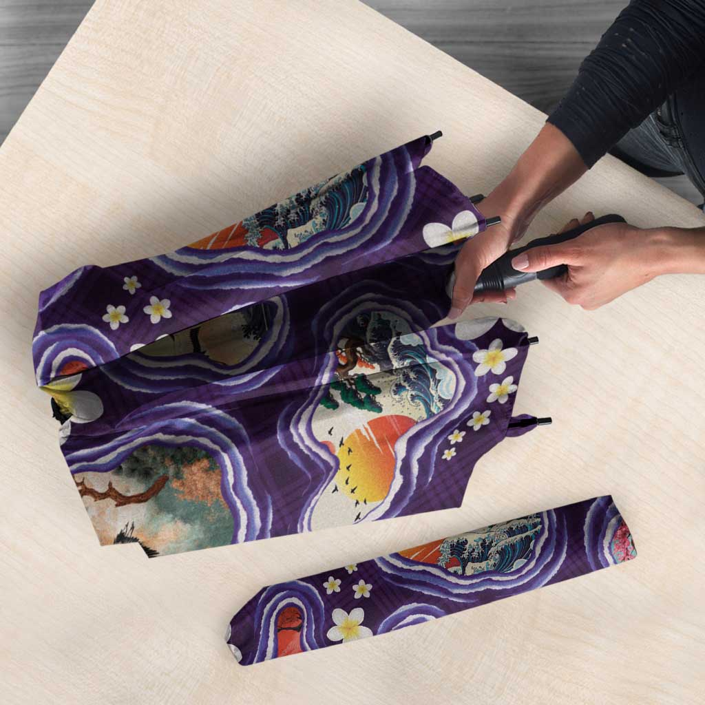 Hawaii Islands Map Design with Japanese Landscape Umbrella Hawaiian Japan Fusion Art Purple Color LT03 - Polynesian Pride