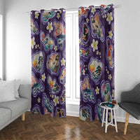 Hawaii Islands Map Design with Japanese Landscape Window Curtain Hawaiian Japan Fusion Art Purple Color