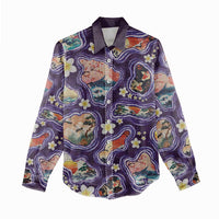 Hawaii Islands Map Design with Japanese Landscape Women Casual Shirt Hawaiian Japan Fusion Art Purple Color LT03 - Polynesian Pride