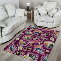 Hawaii Islands Map Design with Japanese Landscape Area Rug Hawaiian Japan Fusion Art Pink Color