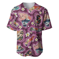 Hawaii Islands Map Design with Japanese Landscape Baseball Jersey Hawaiian Japan Fusion Art Pink Color